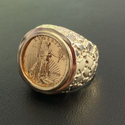 22k Gold Coin On 14k Gold Ring (St. Gaudens U.S. Gold Collectible Coin 1999)