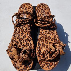 Fashion Nova Leopard Tie Up Sandals Size 10