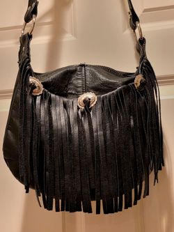 LEATHER PURSE, WITH FRINGE: Biker Style, Western, etc. Very Secure: Zipper Across Top. Lightweight too.