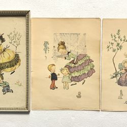 3 Vintage Lithographs 1 Framed Part of a Mother & Child Series Artist: Gloria Broken