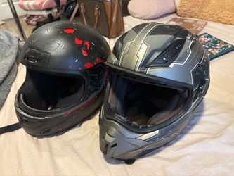 Two motorcycle helmets