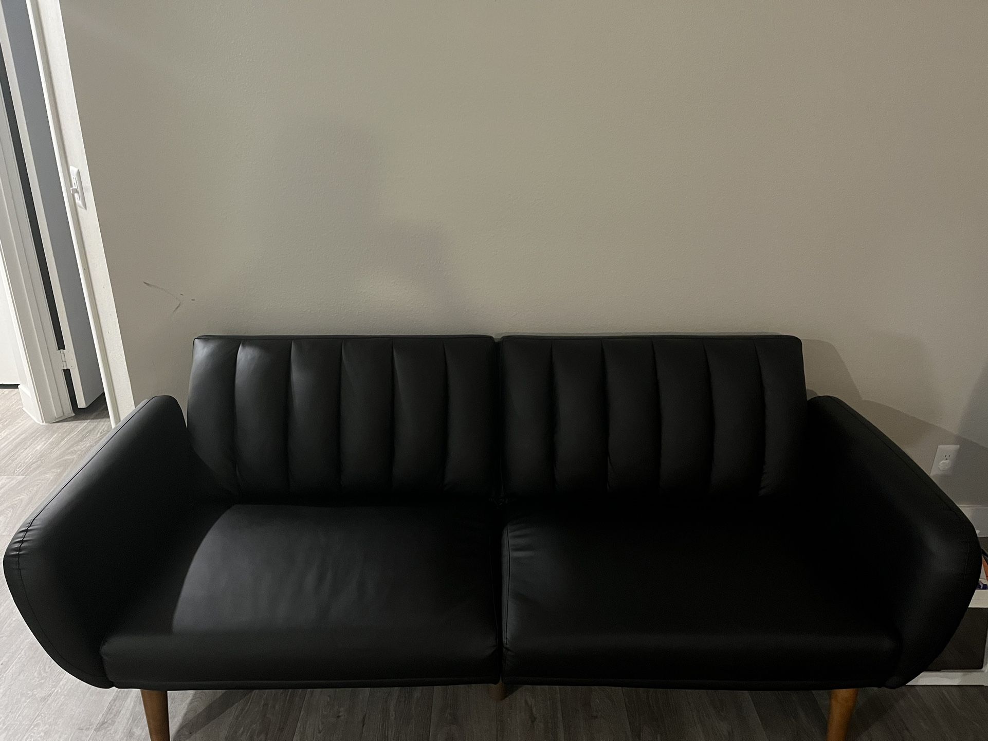 Futon, Black Faux Leather Sofa & Bed Negotiable!