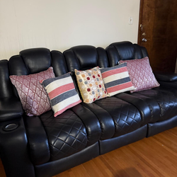 Black leather sofas single and 3 seater