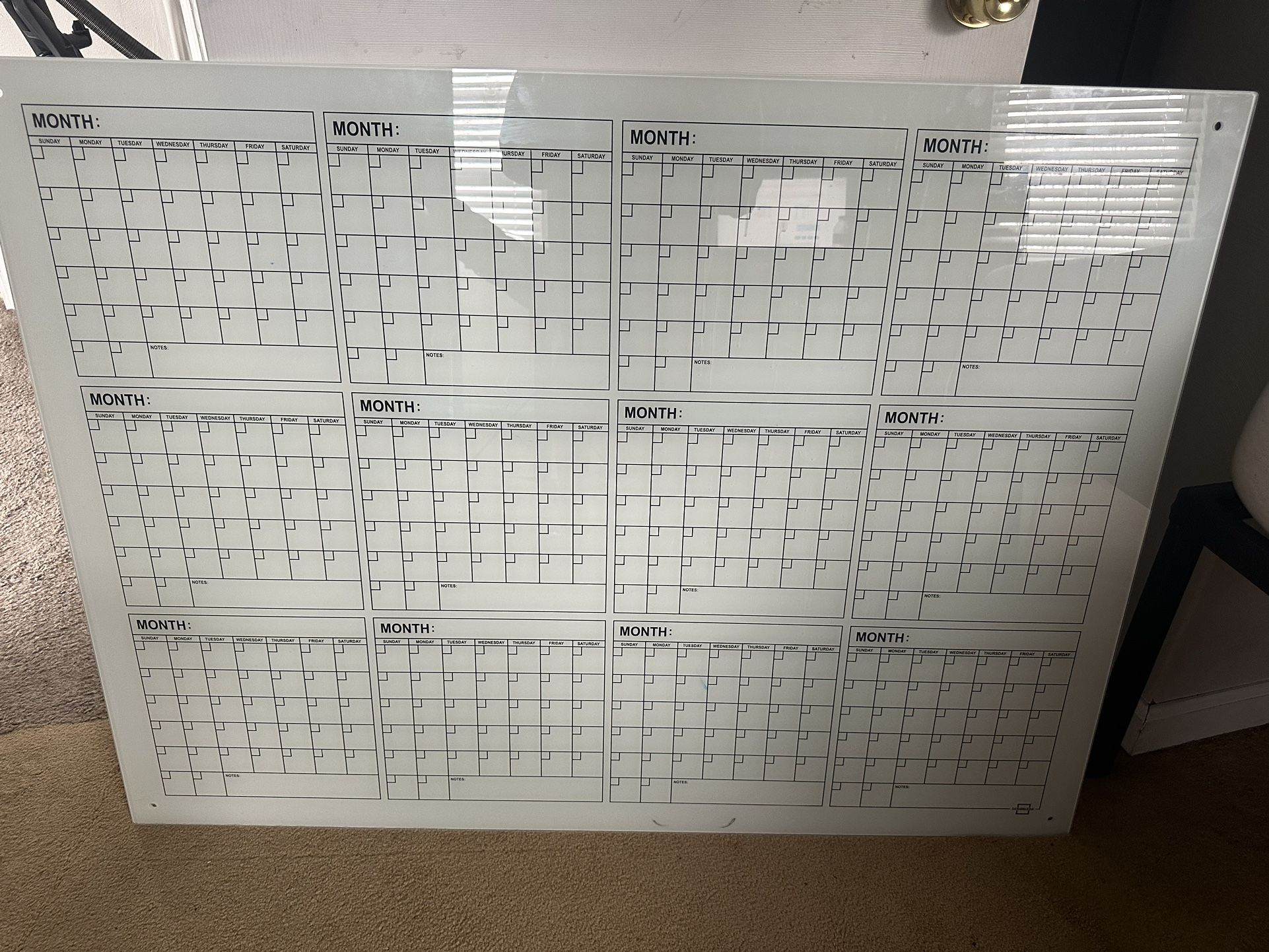Glass Whiteboard Calendar Yearly Planner White Board Calendar Dry Erase Board 34”x46”