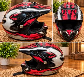 ZEUS Motocross Dirt Bike Helmet Full Face Red Black Silver Racing Helmet