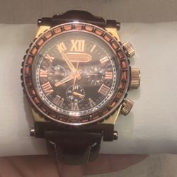 Marc Eckō Stainless Steel Watch Red Leather Band 