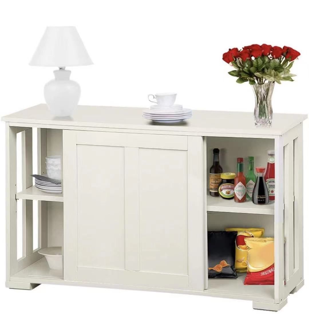 Kitchen Buffet Cabinet Storage Cabinet Sideboard with Sliding Door, Adjustable Shelf & Open Side Panels, Stackable Cupboard for Kitchen, Living Room, 