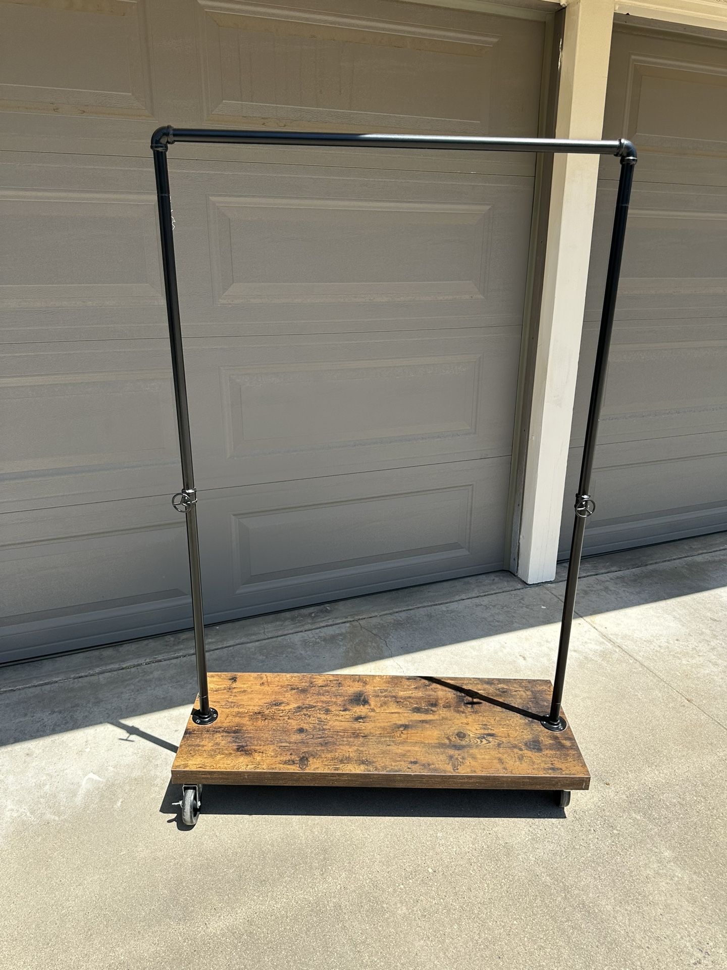 Industrial Rolling Garment Rack With Wood Base