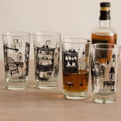 Vintage 1960s Libbey Colonial Homestead Highball Glasses Set of 4, 3x5.5”