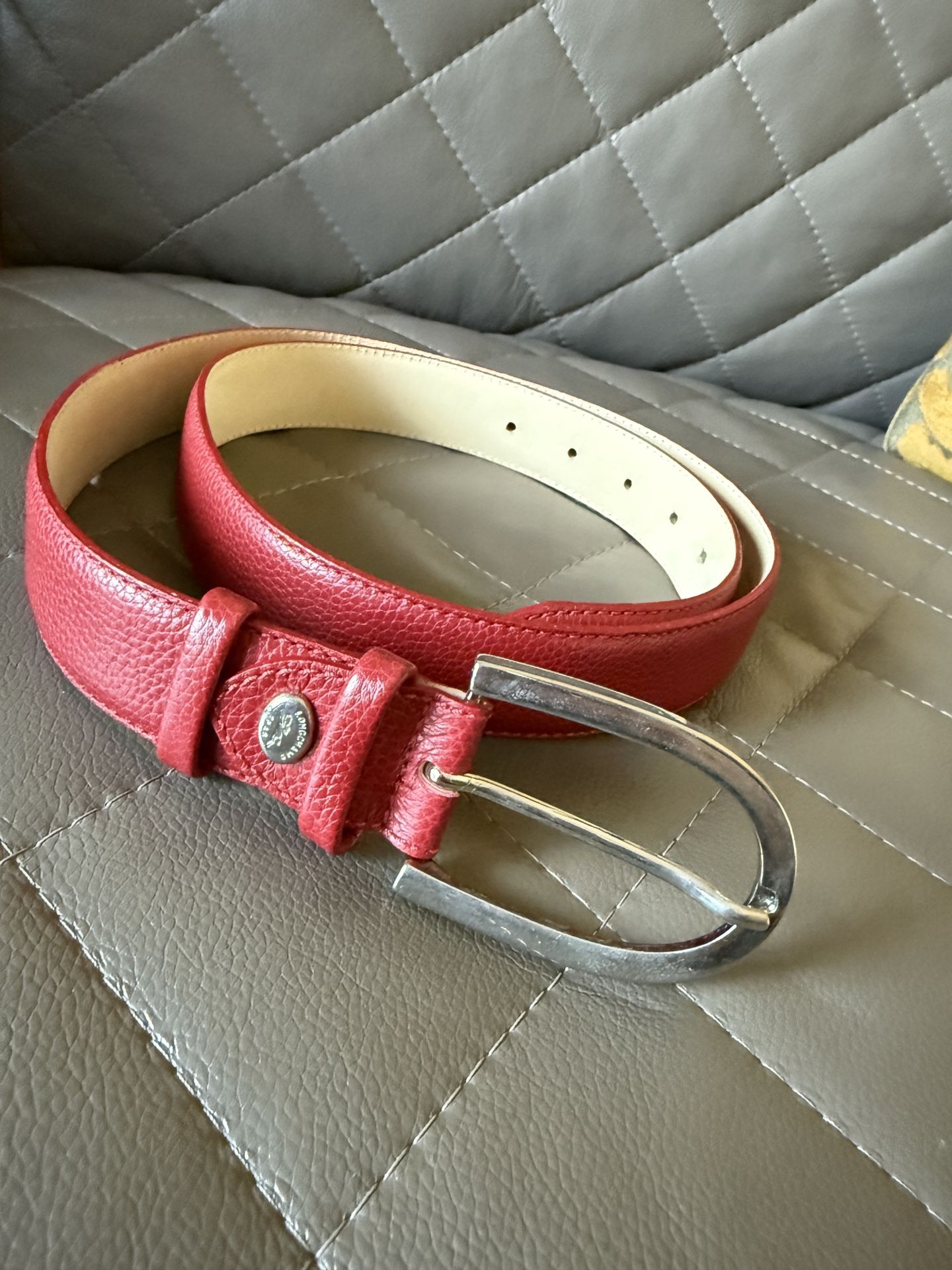 Longchamp Red and Silver Leather Belt
