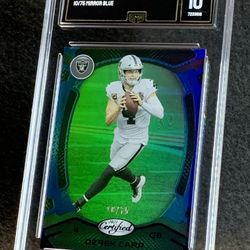 2021 Certified 🔥💀 Derek Carr 💀🔥 Mirror Blue /75 GMA 10 💎 Mint - Las Vegas Raiders / New Orleans Saints