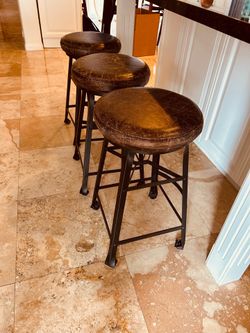 Pottery Barn Decker Leather Counter Height Stools