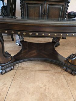 Dark Wood Coffee Table with Glass Top