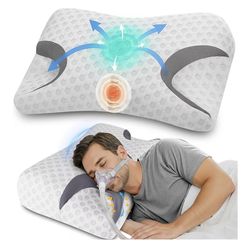 IKSTAR CPAP Pillow for Side Sleepers – Fits All CPAP Mask Types – Adjustable Memory Foam with Contoured Cutouts for Side, Back & Stomach Sleepers – Re