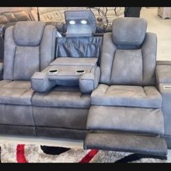 Two Tone Faux Leather Ultra Modern Power/ Electric Reclining Sofa&Loveseat 🤩 Living Room Set✅ Brand New 💥 
