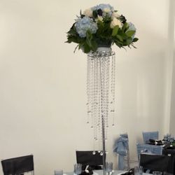 4 Pieces 39.4 in Silver Metal Flower Stand Centerpieces with Crystal Beads