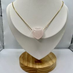 Rose Quartz Heart Gold Chain Necklace