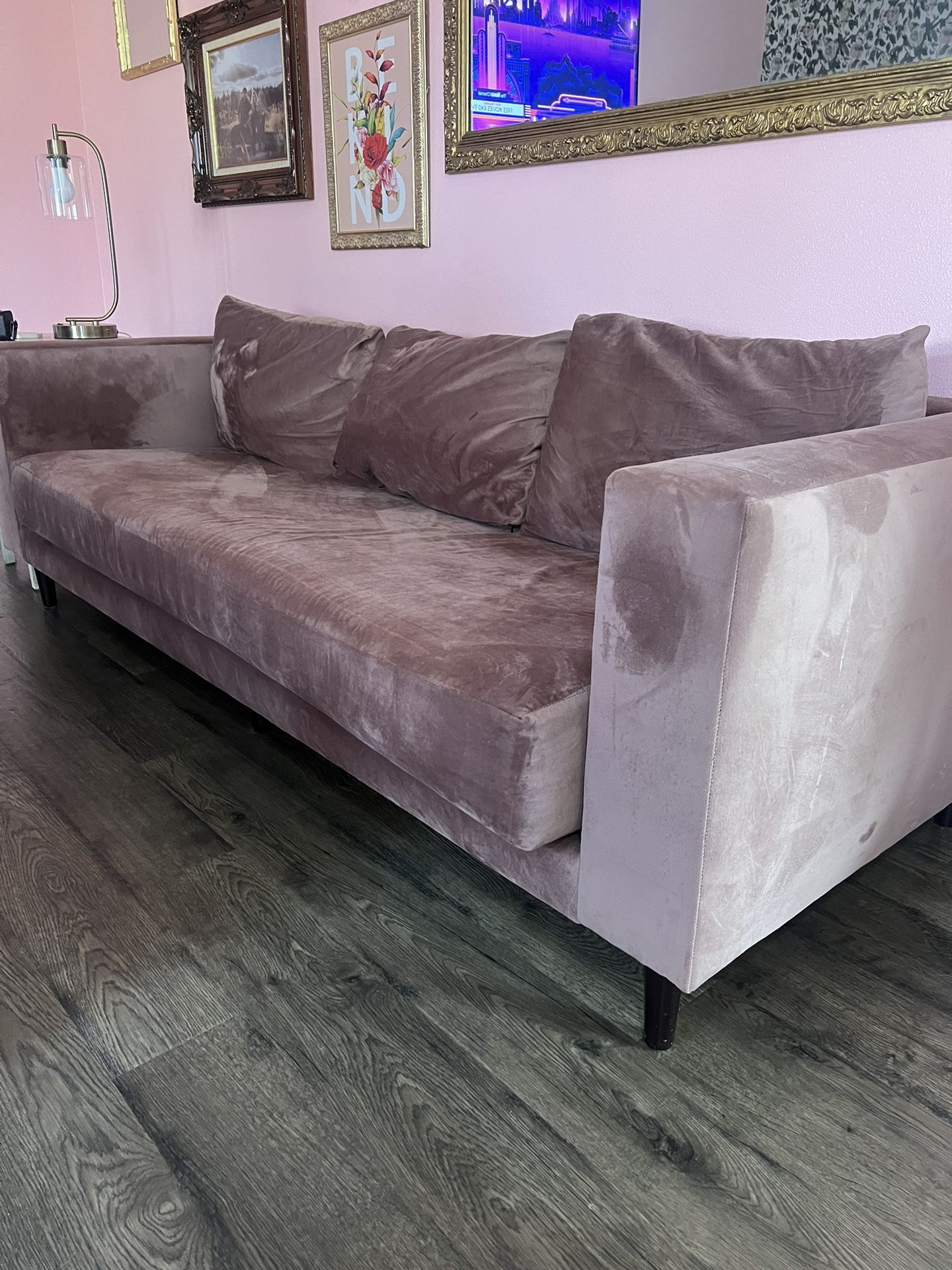 Rose Pink Velvet Couch
