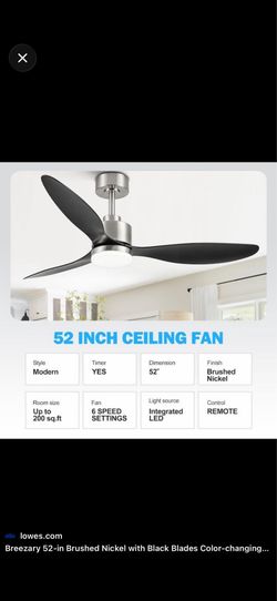 Breezary Sawyer 52” Ceiling Fan with LED Light & Remote – Brand New
