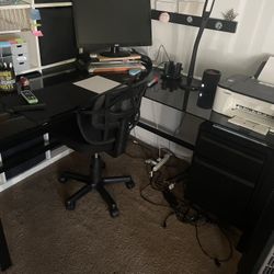 Glass Top L Shape Corner Desk