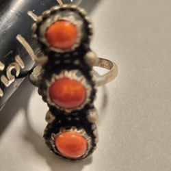 Silver And Corral Ring