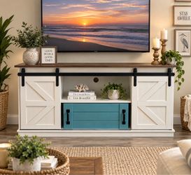 Farmhouse TV Stand with Sliding Barn Doors