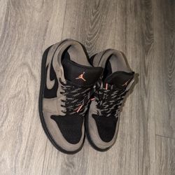 Air Jordan 1 Low SE in Black, Olive Grey, and Light Wild Mango. 