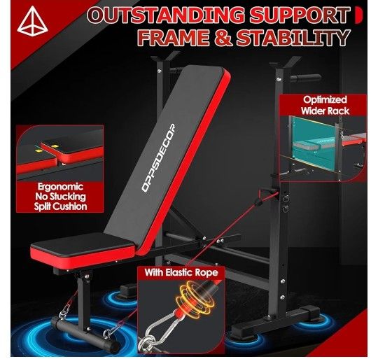 OPPSDECOR 660lbs 6 in 1 Weight Bench Set with Squat Rack Adjustable Workout Bench with Leg Developer Preacher Curl Rack Fitness Strength Training for