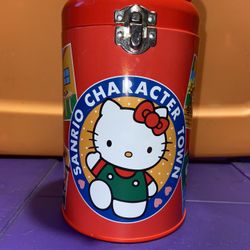 Vintage Sanrio Character Town tin canister Hello Kitty, Monkichi, Keroppi, Marroncream, Pekkle, Cheery Chums, Pochacco