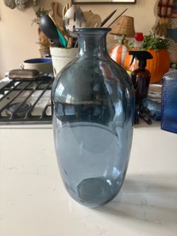 Vintage Smokey Blue Glass Bottle Vase