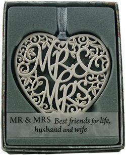 Mr & Mrs Porcelain Look 3.5" Heart Delicate Words New in Gift Box!