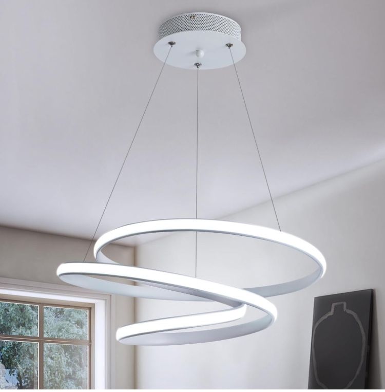 CHYING Modern Pendant Light with Irregular Ring 18.9" Contemporary LED Chandelier Ceiling Light Fixture for Dining Room Bedroom Living Room 40W 6000K,