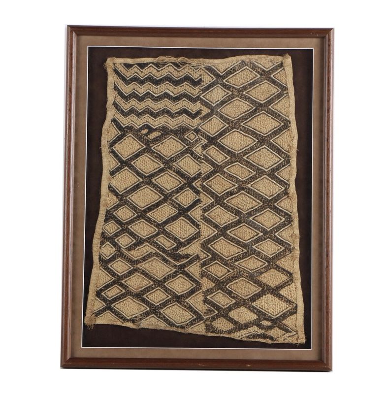 Framed vintage African Kuba Cloth Panels from Congo artwork