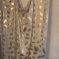 White Gold Semi Sheer Curtains 5 Panels 59x84 Metallic Gold Feathers 