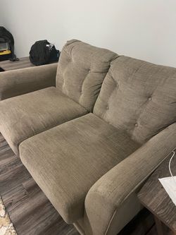 Tan Fabric Tufted Loveseat