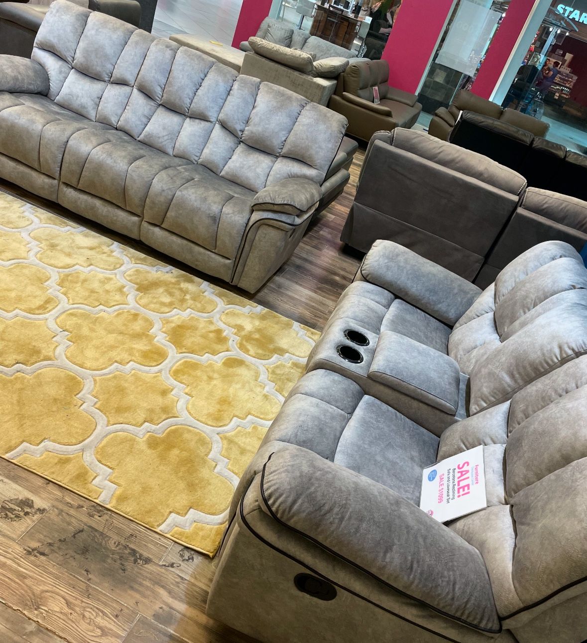 Summer sale event. Barcelona, soft gray reclining sofa and loveseat set now $1199. Easy finance option. Same day delivery.