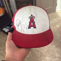 Mike Trout, Brett Philips, And Patrick Sandoval Autographed Hat