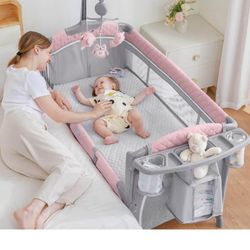 Baby Bassinet Bedside Crib_ Pink