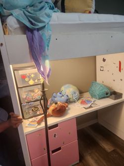 Bed with desk and wardrobe