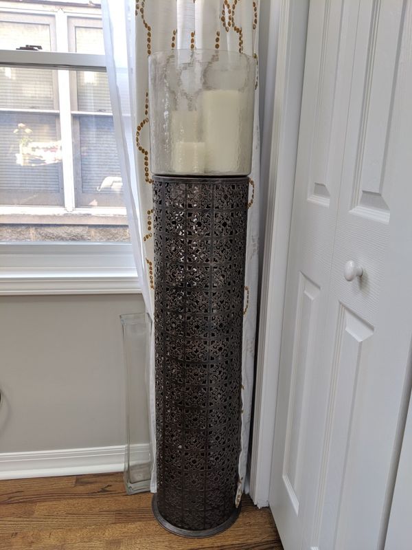 Tall Bronze Metal Floor Hurricane Candle Holder Comes with 3