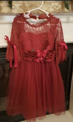 Trish Scully Red Dress w/flower sash-Worn 1 Time