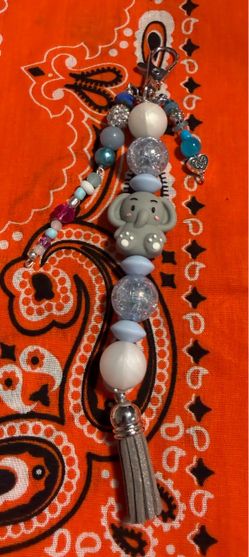 Handmade Elephant Beaded Keychain with Tassel