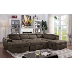 Brand New Brown Sectional Sofa Storage Sleeper 