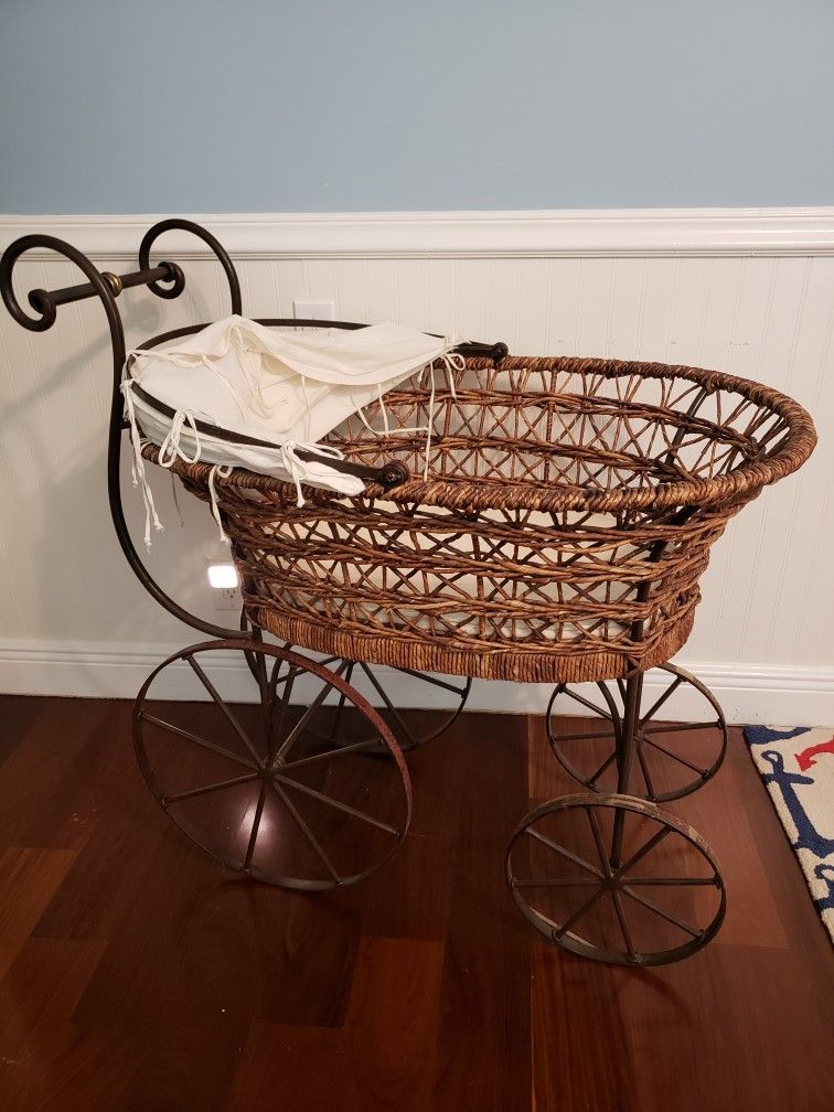 Restoration Hardware Antique Baby Bassinet On Wheels