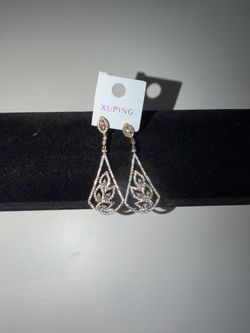 Xuping Gold-Tone Crystal Teardrop Dangle Earrings