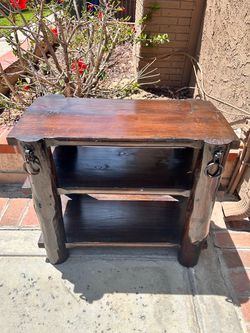 Rustic Wood Side Table with Shelves