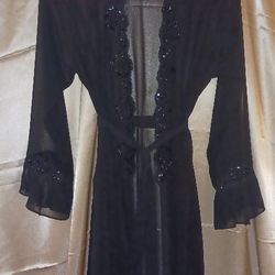 Long Sheer Black Robe Embellished With Luxury 