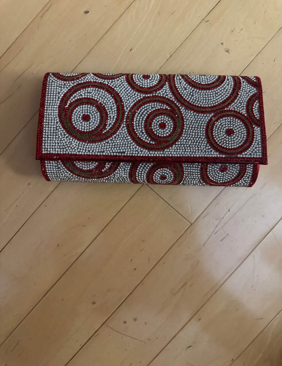 Party bag Indian handbag clutch red silver with strap