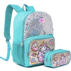 Bendopa Kids Backpack with Pencil box Unicorn Sequin Schoolbag Set Grey