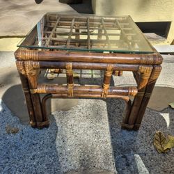 VINTAGE SQUARE BAMBOO SIDE TABLE